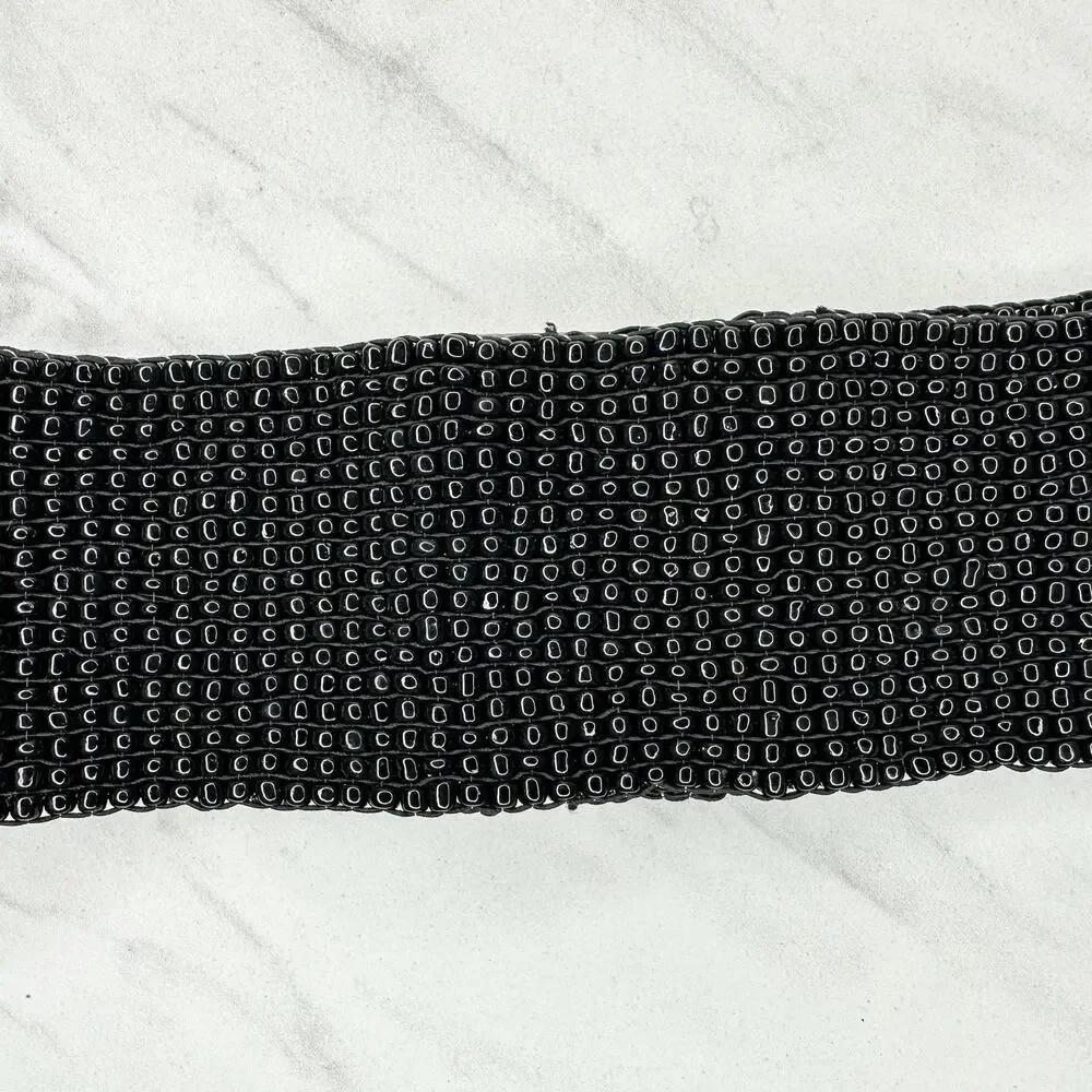 Abalone Shell Black Beaded Stretch Cinch Belt Womens OS ✨
